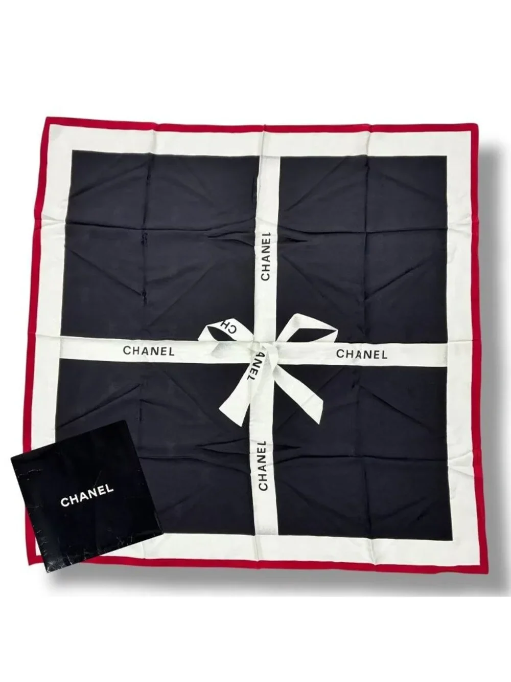 Chanel Logo Silk Scarf Ribbon Black